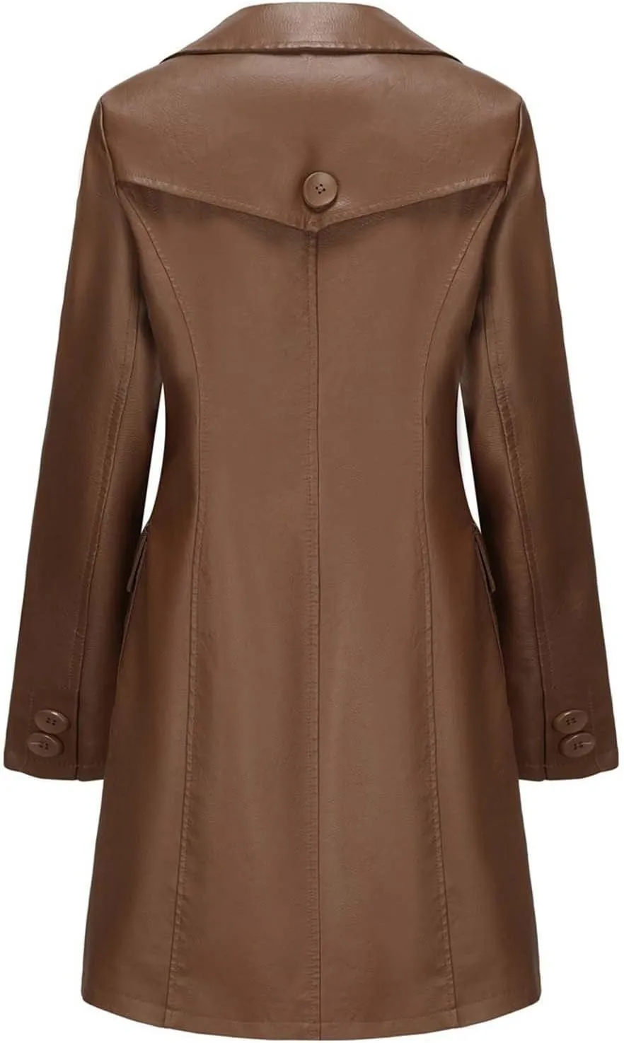 Women's Lapel Leather Jacket Fashion Solid Colour Long-sleeved -breasted Medium-Length Coat Fall Winter Warm