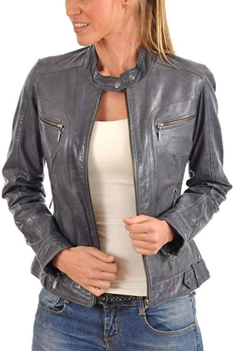 Women's Leather Jacket Pure Lambskin Biker Bomber Leather Jacket