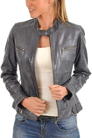 Women's Leather Jacket Pure Lambskin Biker Bomber Leather Jacket