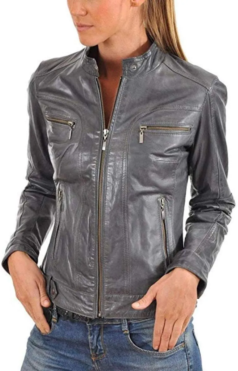 Women's Leather Jacket Pure Lambskin Biker Bomber Leather Jacket