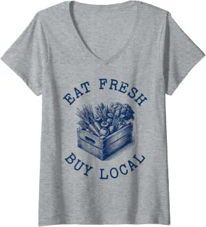 Womens Organic Food Market Farmer V-Neck T-Shirt