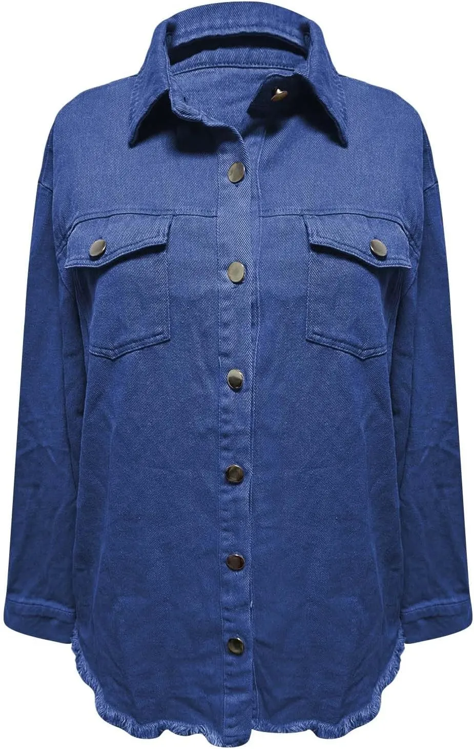 Womens Oversized Denim Jacket Lightweight Button Down Long Jean Jacket with Pockets Casual Distresse Jacket Coats