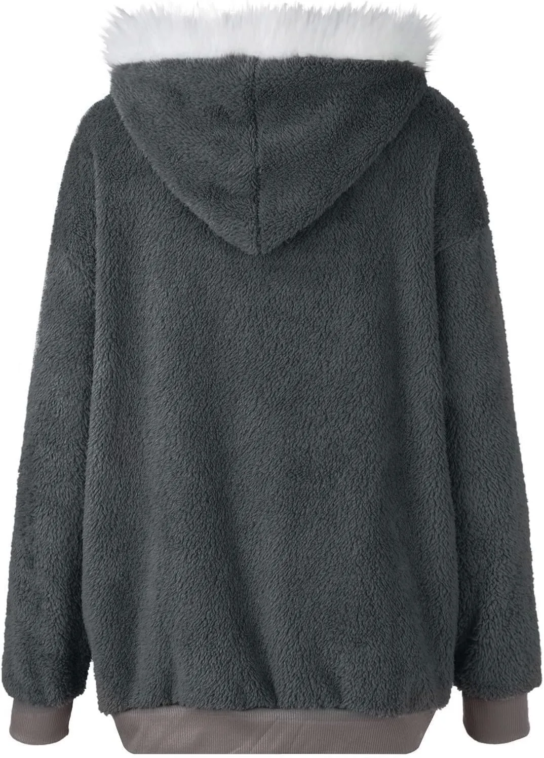 Womens Plus Size Fuzzy Fleece Jacket Winter Full Zip Plush Hooded Cardigan Coats Soft Oversized Shaggy Warm Outerwear