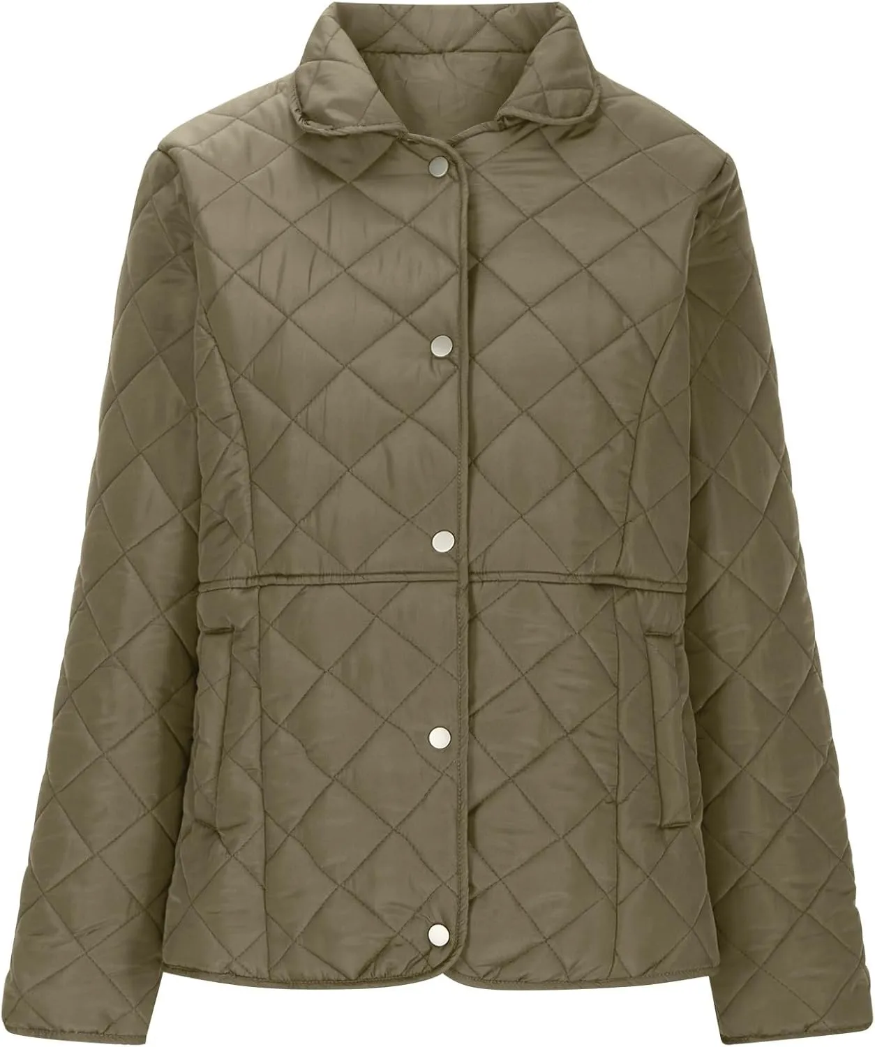 Women's Puffer Jacket Long Sleeve Button Down Lapel Quilted Coats Casual Lightweight Outwear Jacket With Pockets