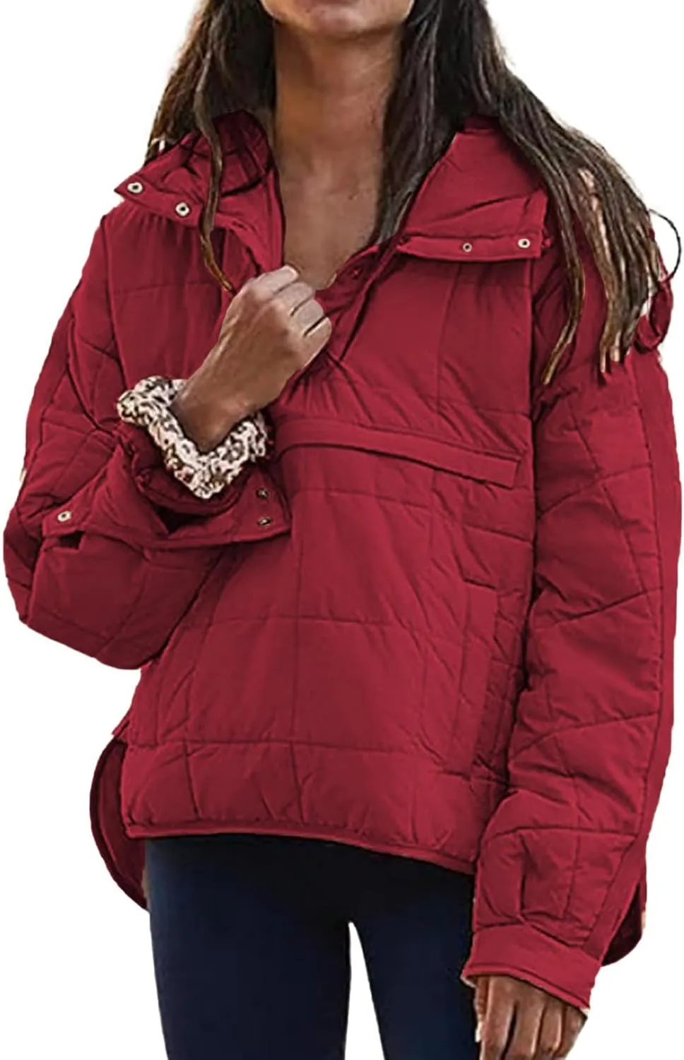 Womens Quilted Puffer Jacket Oversized Long Sleeve Hooded Coats Baggy Short Down Coats Winter Warm Lightweight Outwear