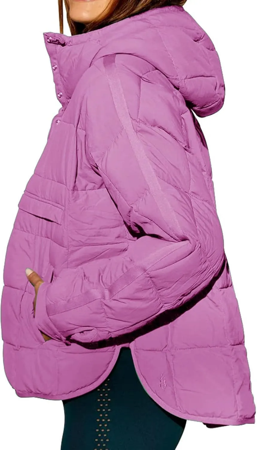 Women's Quilted Pullover Puffer Jacket Packable Hooded Padded Oversized Hoodie Dolman Long Sleeve Warm Winter Coat