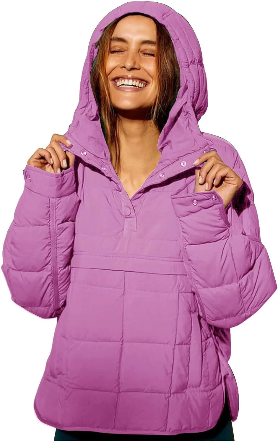 Women's Quilted Pullover Puffer Jacket Packable Hooded Padded Oversized Hoodie Dolman Long Sleeve Warm Winter Coat