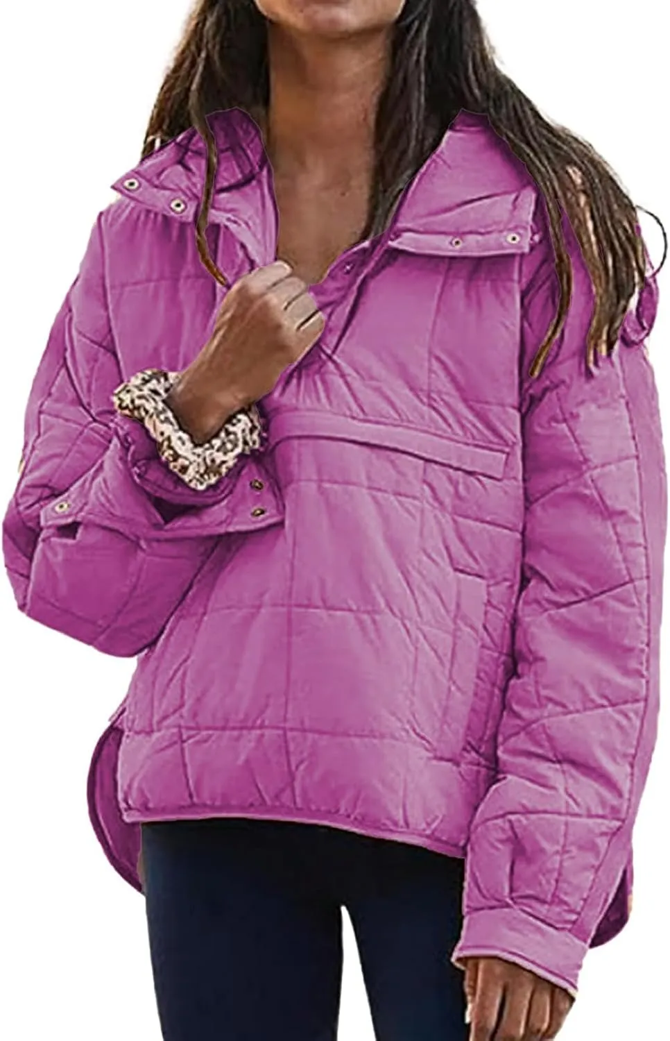 Women's Quilted Pullover Puffer Jacket Packable Hooded Padded Oversized Hoodie Dolman Long Sleeve Warm Winter Coat