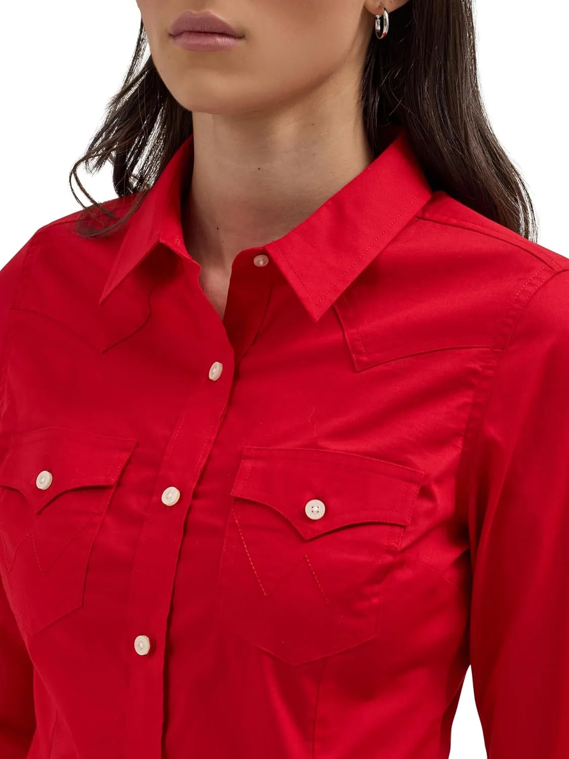 Women's Retro Long Sleeve Cool Blue Solid Western Shirt