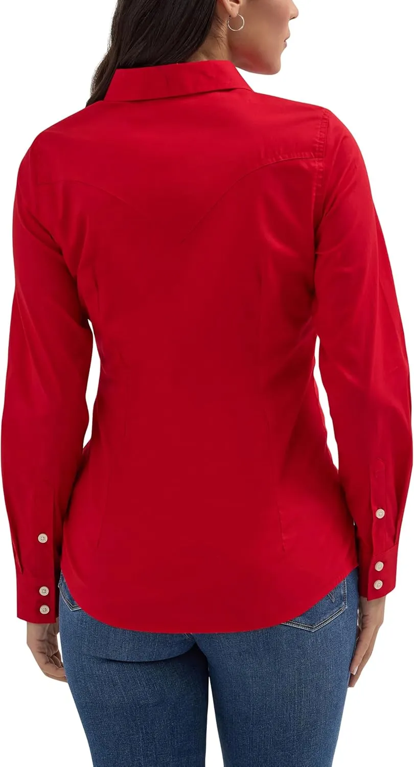 Women's Retro Long Sleeve Cool Blue Solid Western Shirt