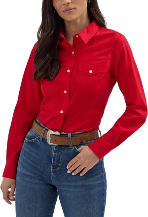 Women's Retro Long Sleeve Cool Blue Solid Western Shirt