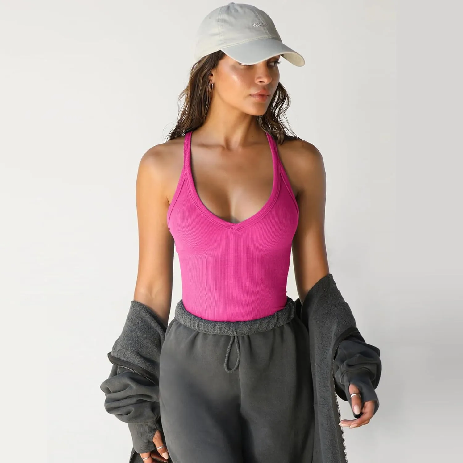 Womens Spaghetti Strap Tank Tops V Neck Racerback Going Out Crop 2025 Trendy Top Summer Sleeveless Ribbed Camisole