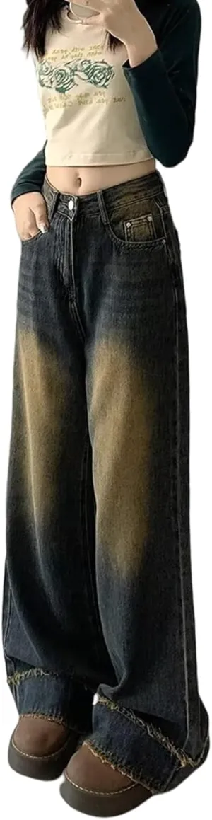 Women's Splicing Tassel Y2K High Waist Loose Jeans Street Hot Girl Fashion Cowboy Pants