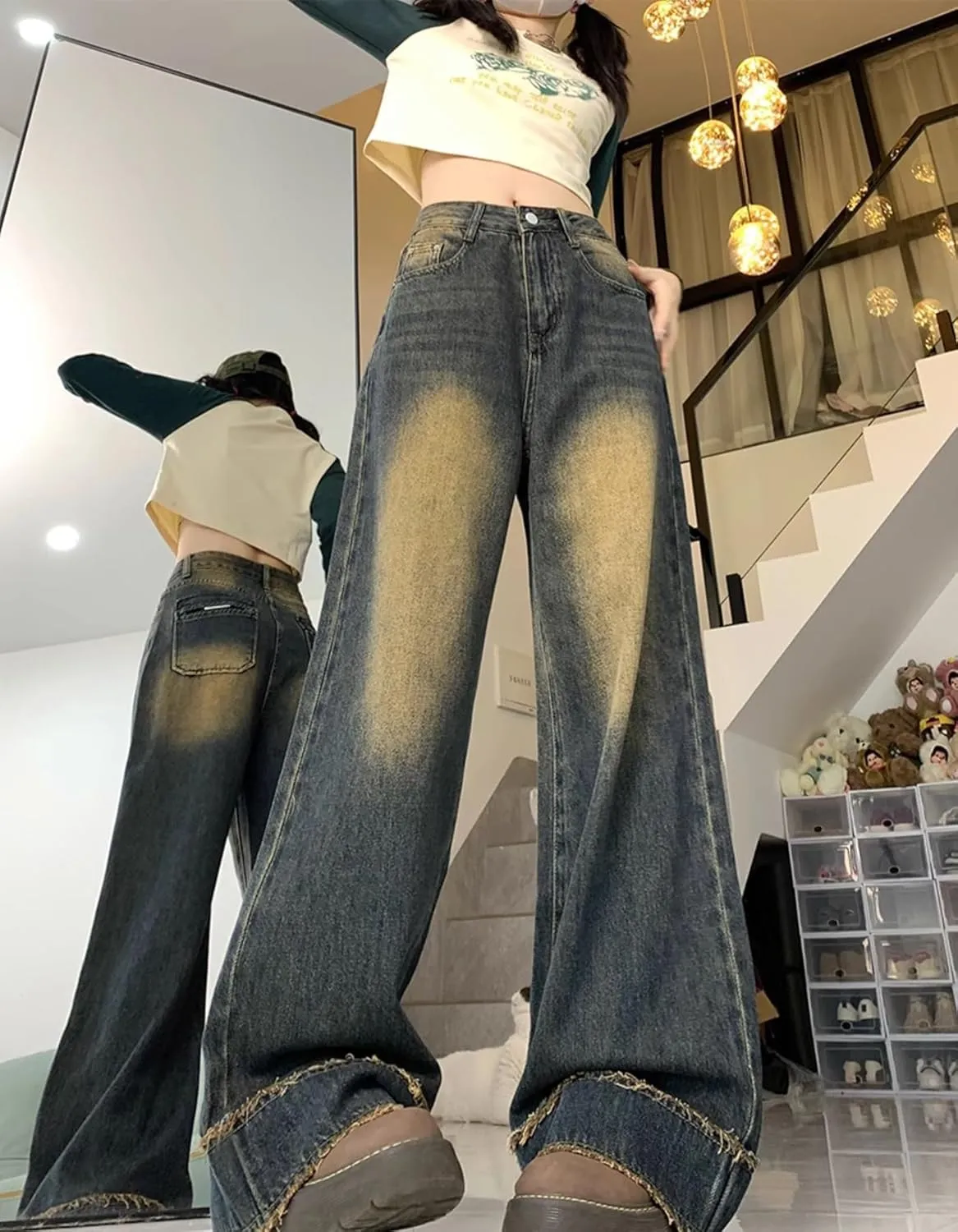 Women's Splicing Tassel Y2K High Waist Loose Jeans Street Hot Girl Fashion Cowboy Pants
