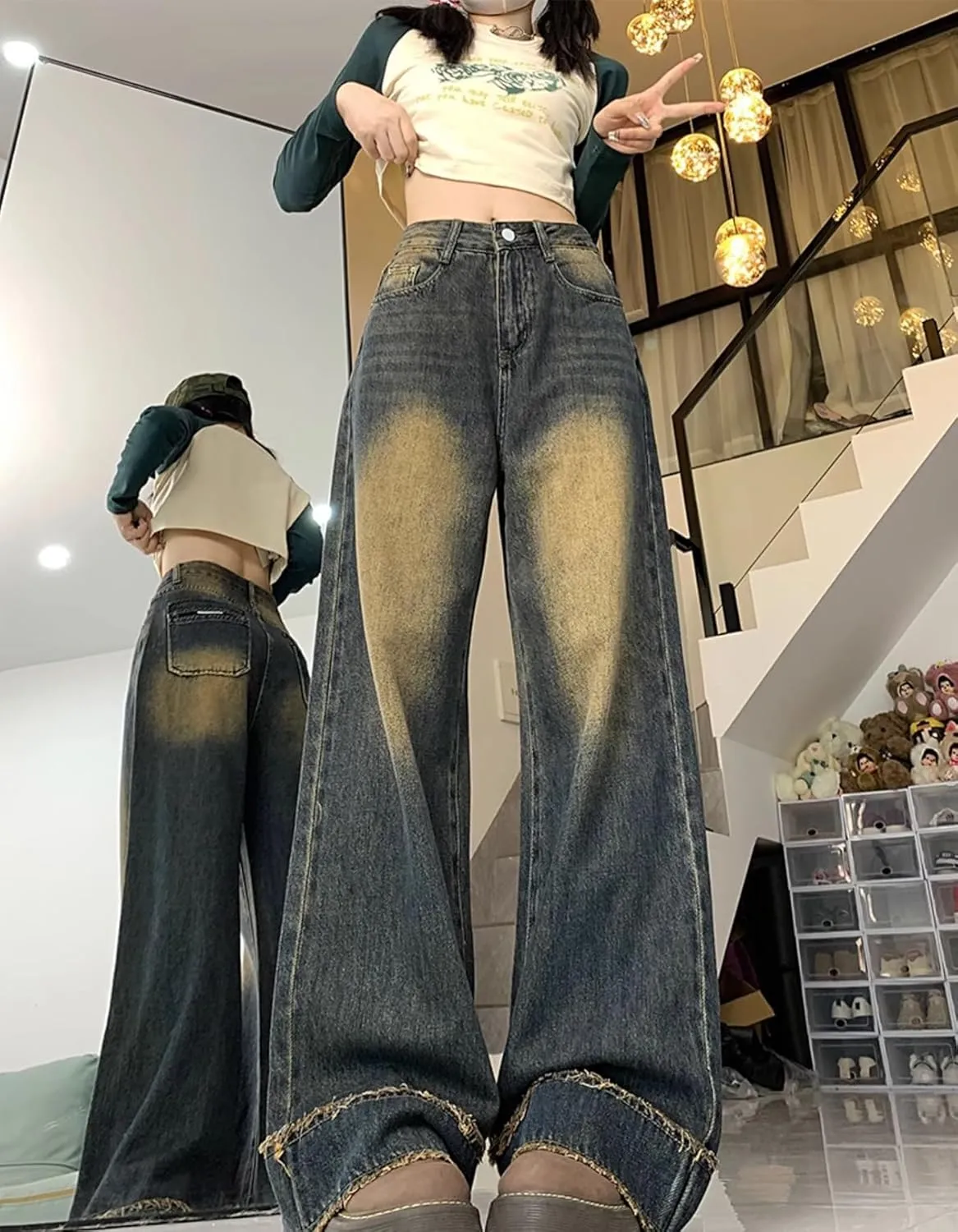 Women's Splicing Tassel Y2K High Waist Loose Jeans Street Hot Girl Fashion Cowboy Pants