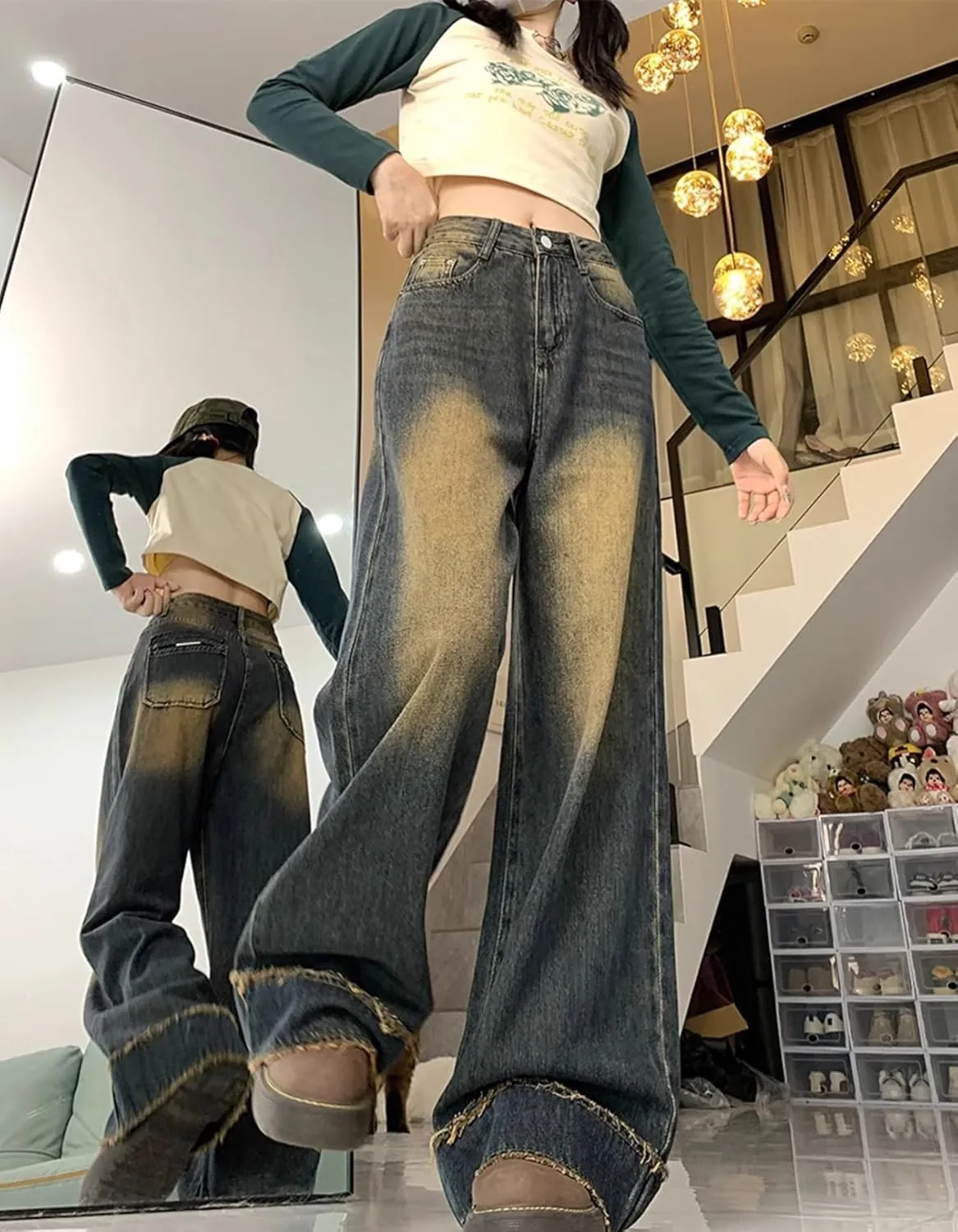 Women's Splicing Tassel Y2K High Waist Loose Jeans Street Hot Girl Fashion Cowboy Pants