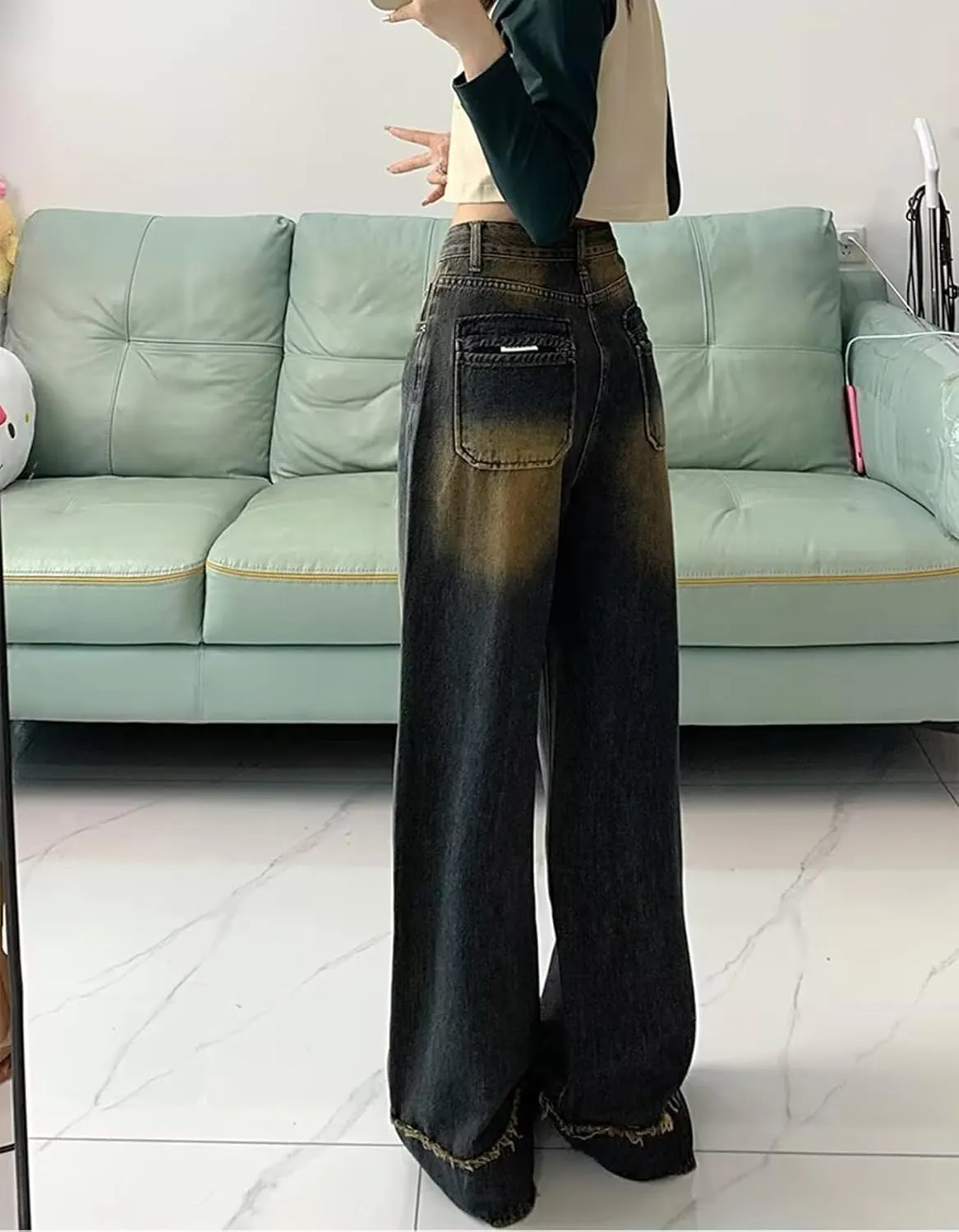 Women's Splicing Tassel Y2K High Waist Loose Jeans Street Hot Girl Fashion Cowboy Pants