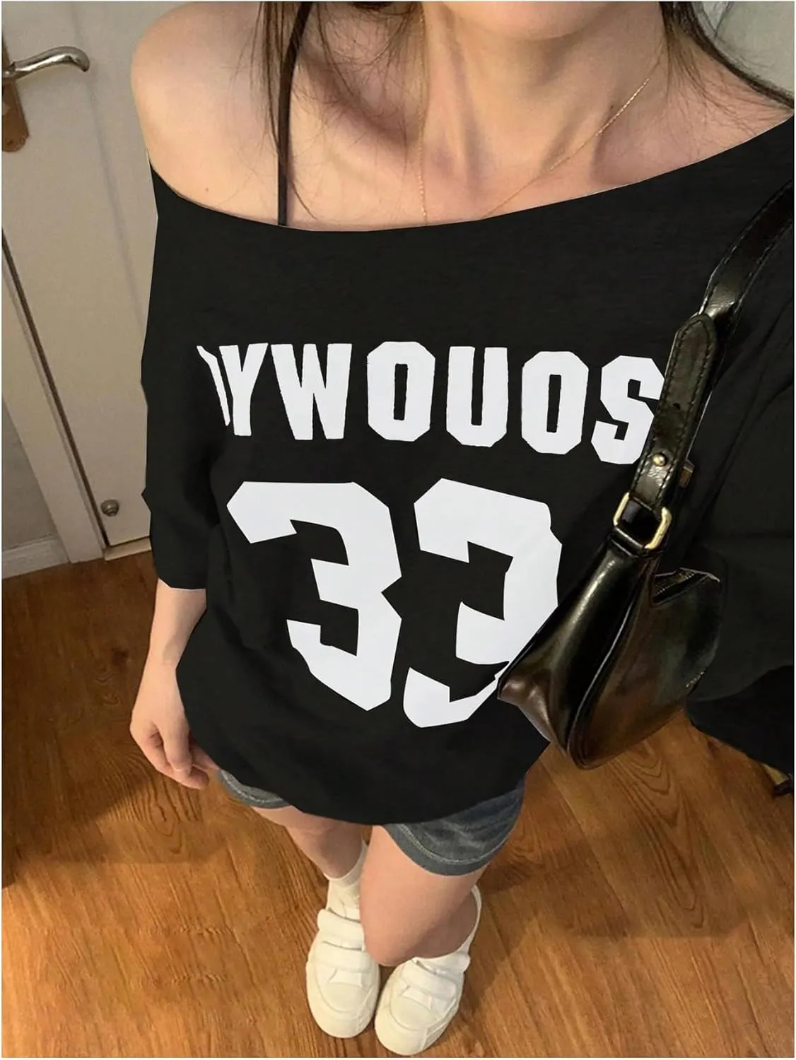 Women's Y2K Jersey Sweatshirt Letter Number Graphic One Shoulder Short Sleeve Oversized T Shirt