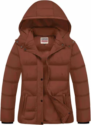 WULFUL Women's Winter Coats Lightweight Warm Thicken Puffer Jacket Waterproof Quilted Winter Jacket with Removable Hood