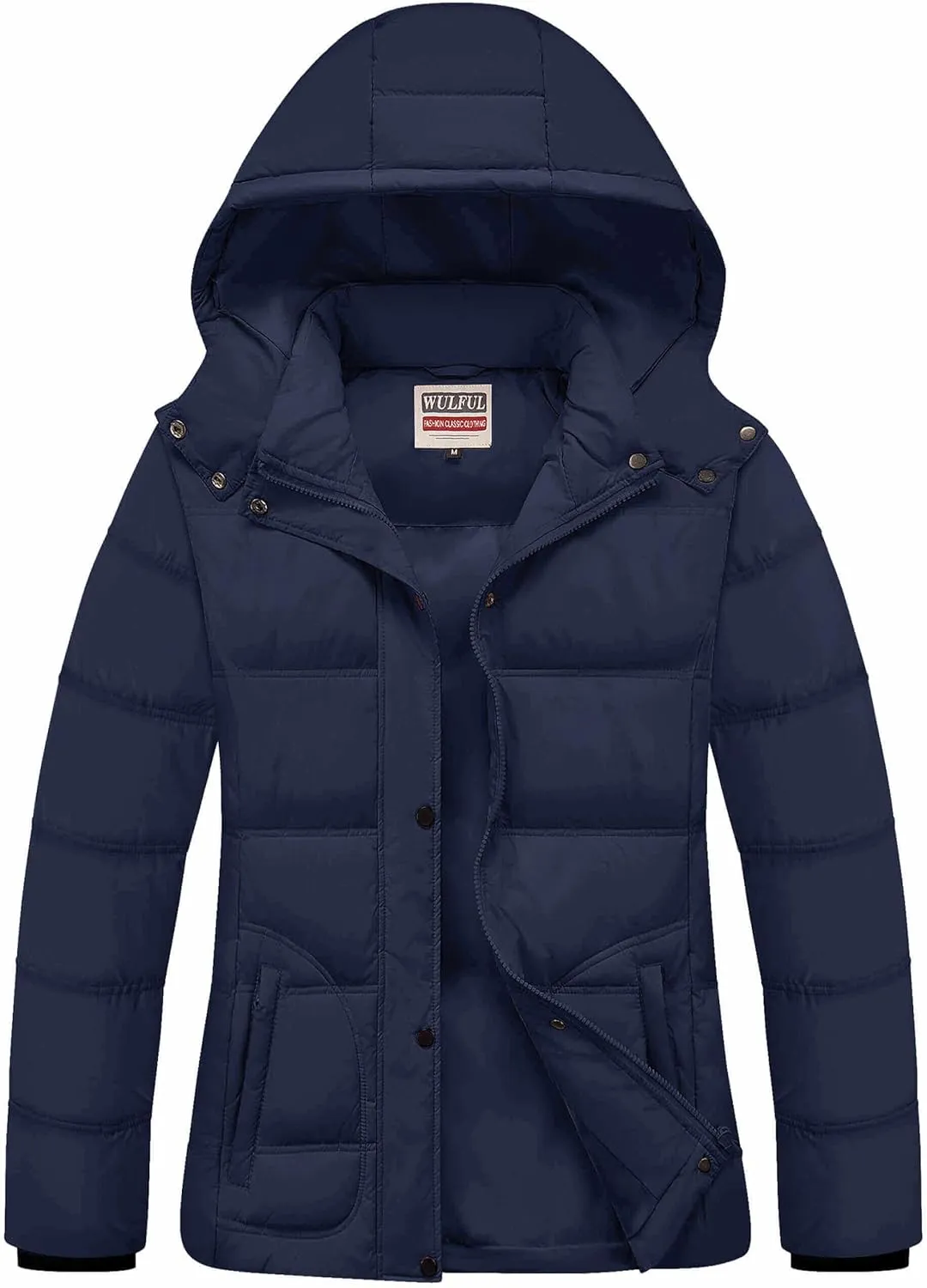 WULFUL Women's Winter Coats Lightweight Warm Thicken Puffer Jacket Waterproof Quilted Winter Jacket with Removable Hood