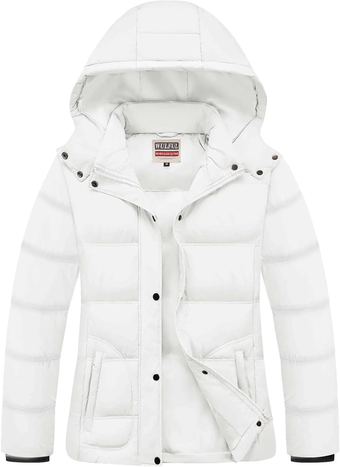 WULFUL Women's Winter Coats Lightweight Warm Thicken Puffer Jacket Waterproof Quilted Winter Jacket with Removable Hood