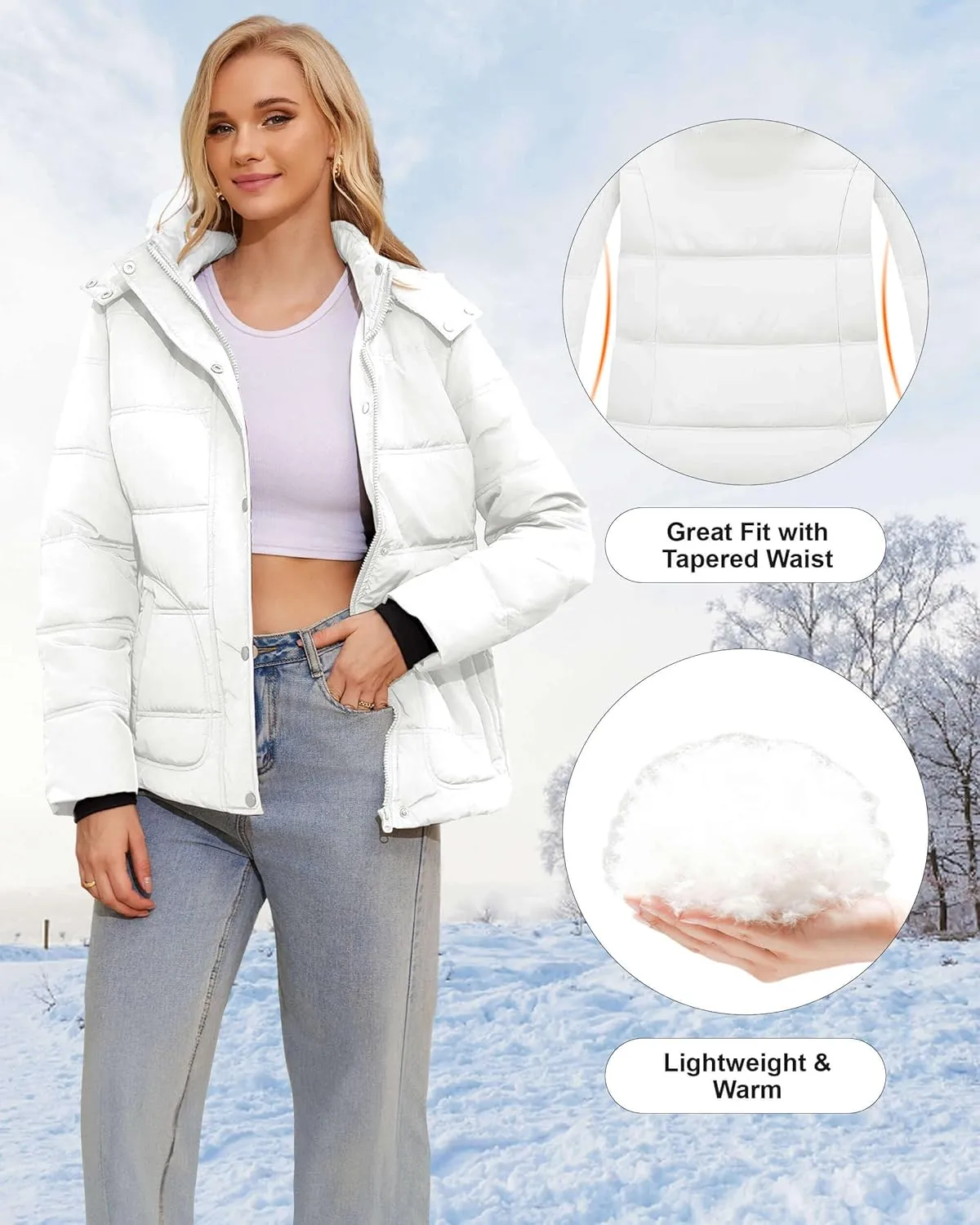 WULFUL Women's Winter Coats Lightweight Warm Thicken Puffer Jacket Waterproof Quilted Winter Jacket with Removable Hood
