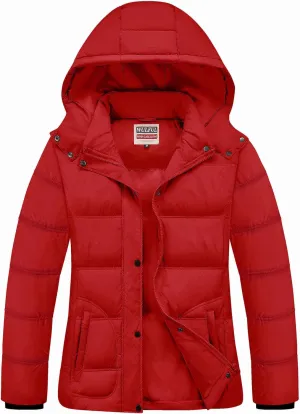 WULFUL Women's Winter Coats Lightweight Warm Thicken Puffer Jacket Waterproof Quilted Winter Jacket with Removable Hood