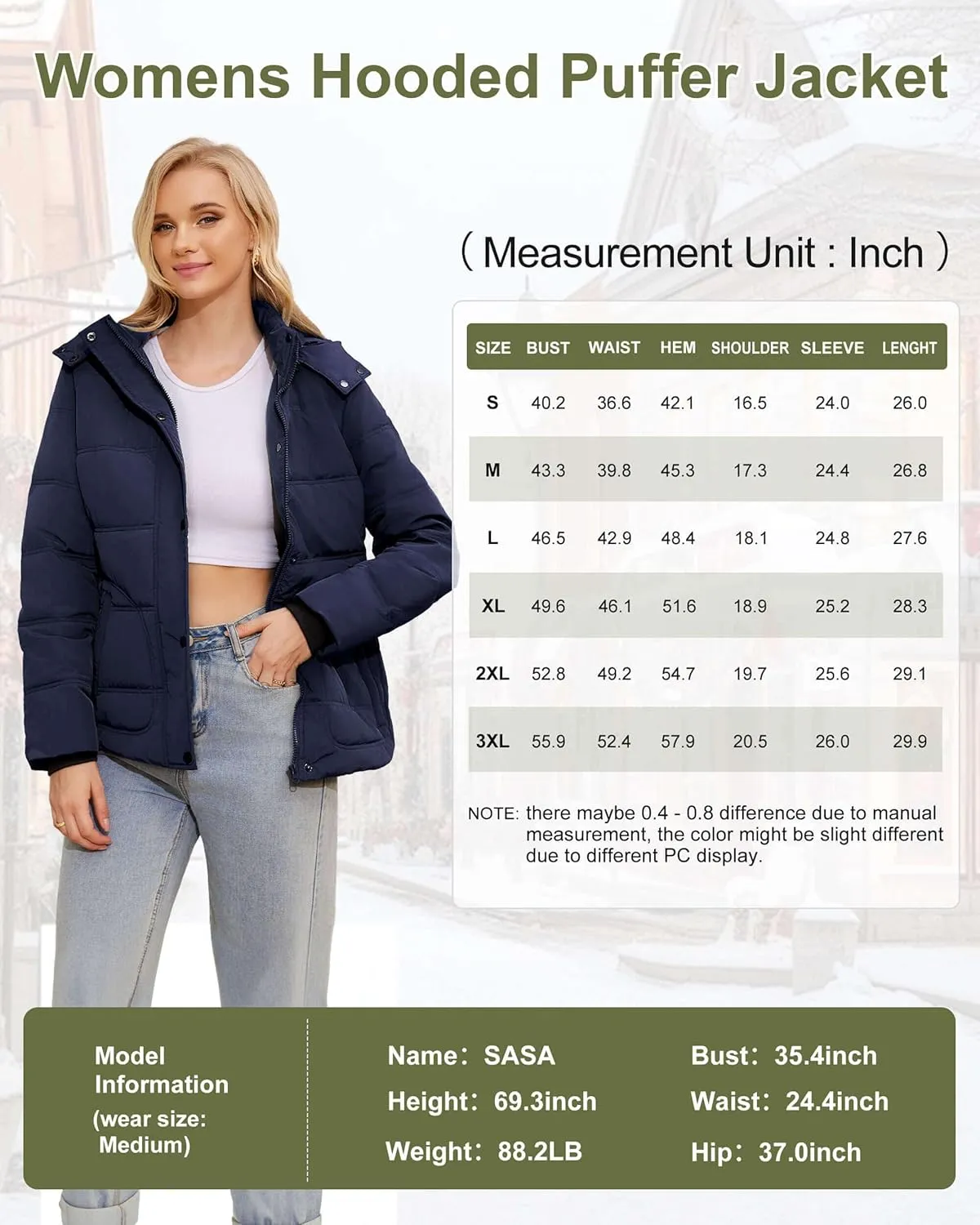 WULFUL Women's Winter Coats Lightweight Warm Thicken Puffer Jacket Waterproof Quilted Winter Jacket with Removable Hood