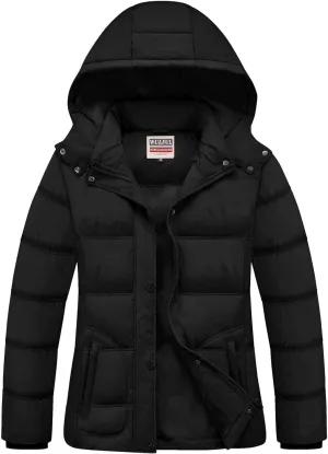WULFUL Women's Winter Coats Lightweight Warm Thicken Puffer Jacket Waterproof Quilted Winter Jacket with Removable Hood