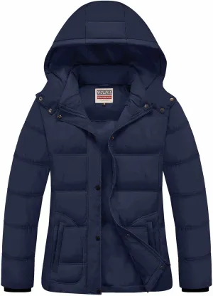 WULFUL Women's Winter Coats Lightweight Warm Thicken Puffer Jacket Waterproof Quilted Winter Jacket with Removable Hood