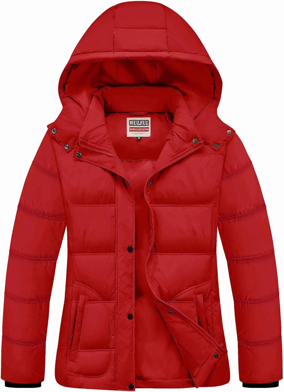 WULFUL Women's Winter Coats Lightweight Warm Thicken Puffer Jacket Waterproof Quilted Winter Jacket with Removable Hood