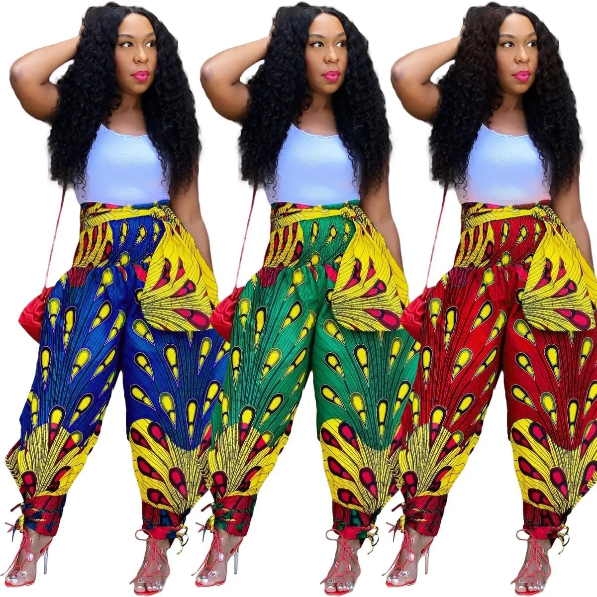 Yeshire Women's Casual African Print Harem Pants Hippie Loose Baggy Yoga Wide Leg Lounge Boho Pants with Pockets