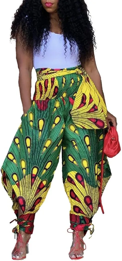 Yeshire Women's Casual African Print Harem Pants Hippie Loose Baggy Yoga Wide Leg Lounge Boho Pants with Pockets
