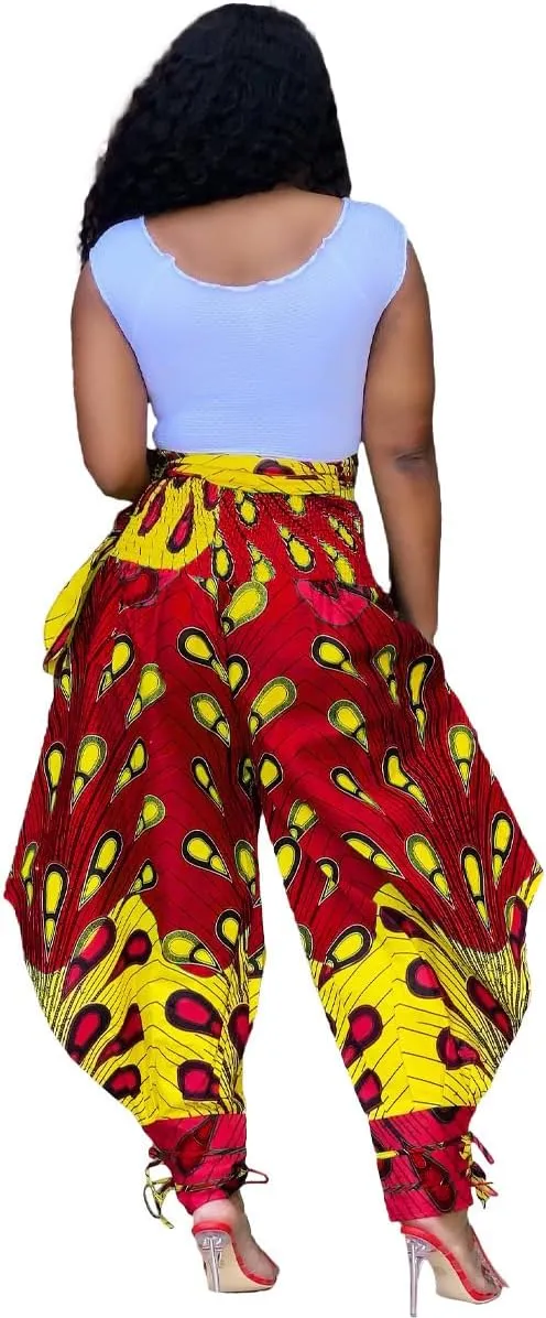 Yeshire Women's Casual African Print Harem Pants Hippie Loose Baggy Yoga Wide Leg Lounge Boho Pants with Pockets