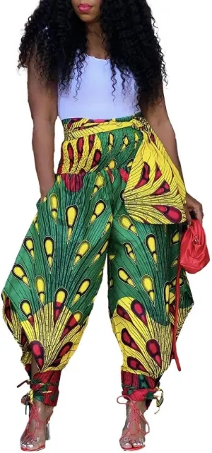 Yeshire Women's Casual African Print Harem Pants Hippie Loose Baggy Yoga Wide Leg Lounge Boho Pants with Pockets