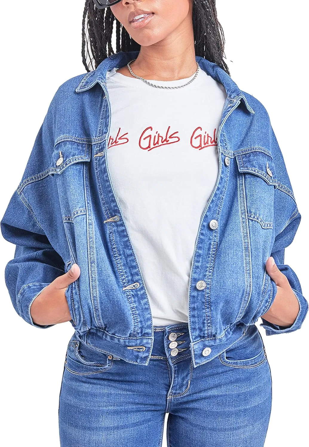 YMI Women's Junior 80's Denim Oversized Jacket