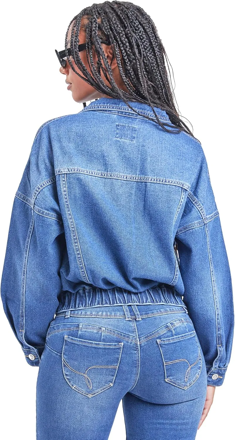 YMI Women's Junior 80's Denim Oversized Jacket