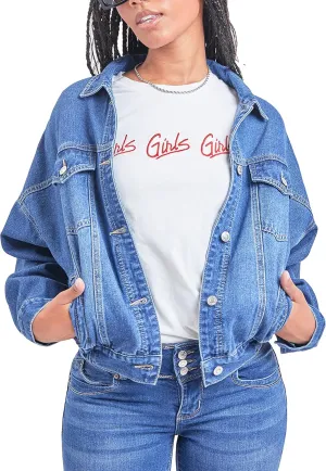YMI Women's Junior 80's Denim Oversized Jacket