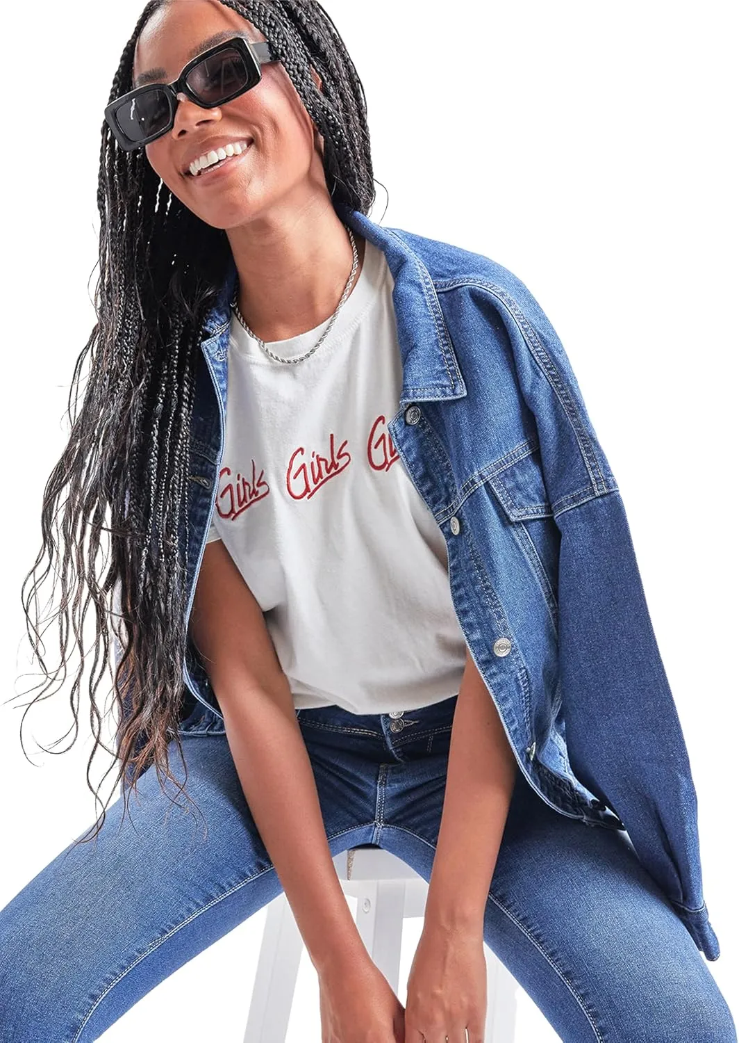 YMI Women's Junior 80's Denim Oversized Jacket