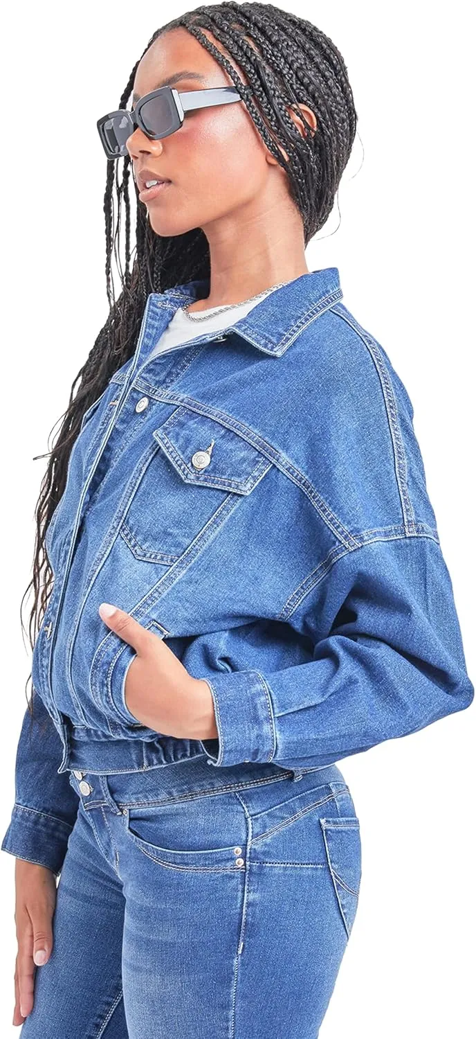 YMI Women's Junior 80's Denim Oversized Jacket