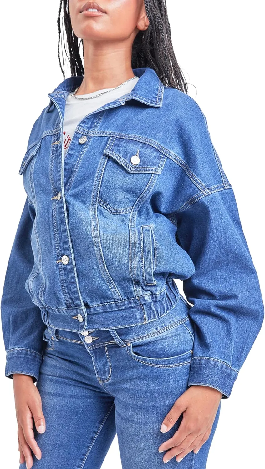 YMI Women's Junior 80's Denim Oversized Jacket