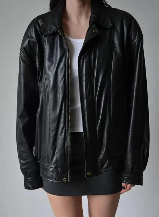 Zaine Enterprises Womens 90'S Vintage Oversized Bomber Classic Style Wear Genuine Leather Jacket