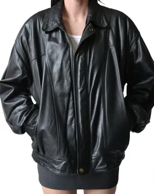Zaine Enterprises Womens 90'S Vintage Oversized Bomber Classic Style Wear Genuine Leather Jacket