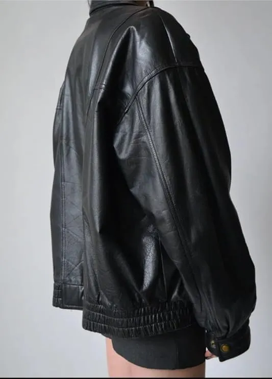 Zaine Enterprises Womens 90'S Vintage Oversized Bomber Classic Style Wear Genuine Leather Jacket