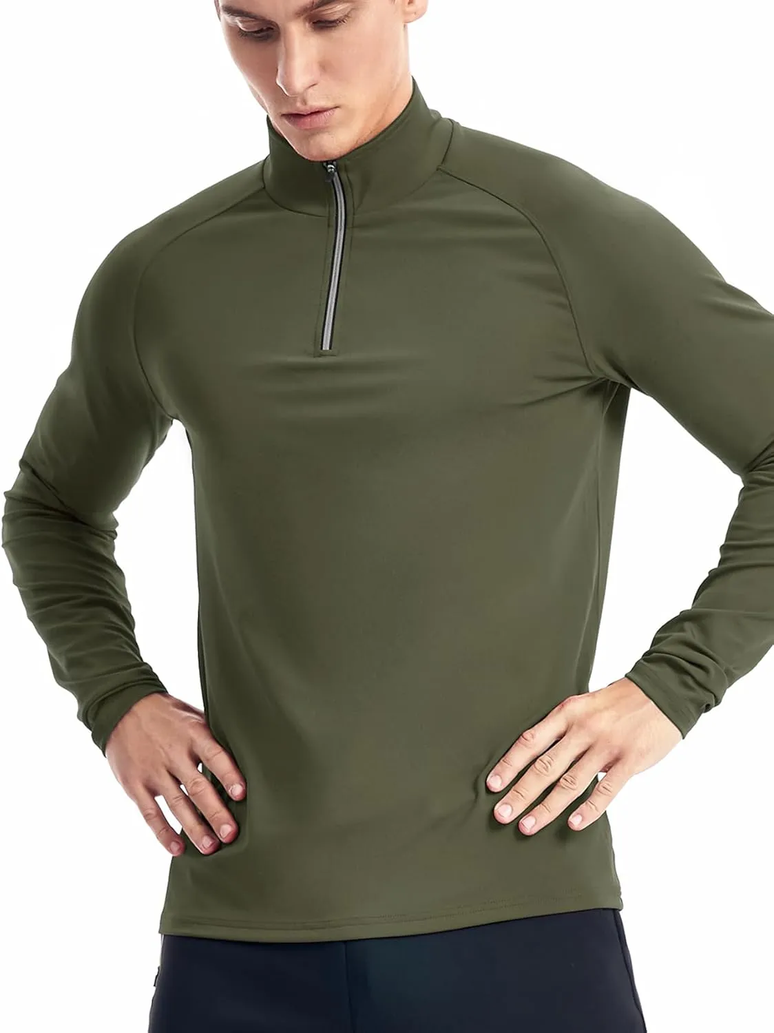 Zengjo 1/4 Zip Pullover Mens Running Shirt Long Sleeve