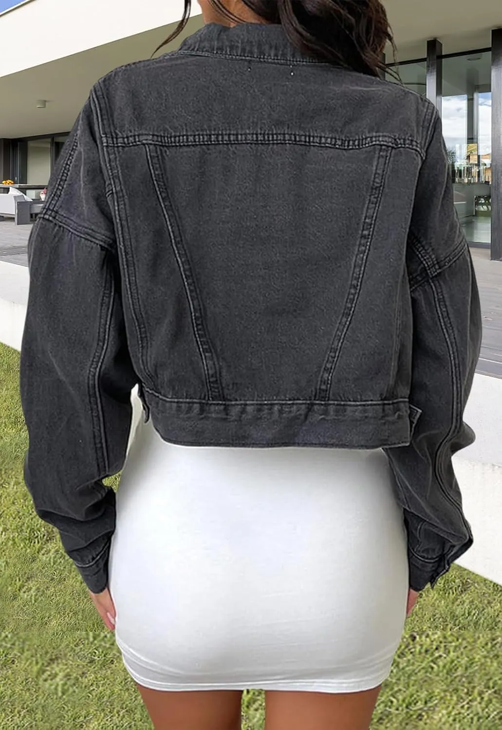 ZERMOM Women's Cropped Denim Jacket Button Down Long Sleeve Fitted Crop Top Jean Coat