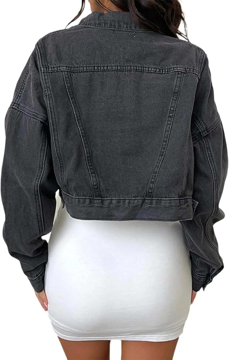 ZERMOM Women's Cropped Denim Jacket Button Down Long Sleeve Fitted Crop Top Jean Coat