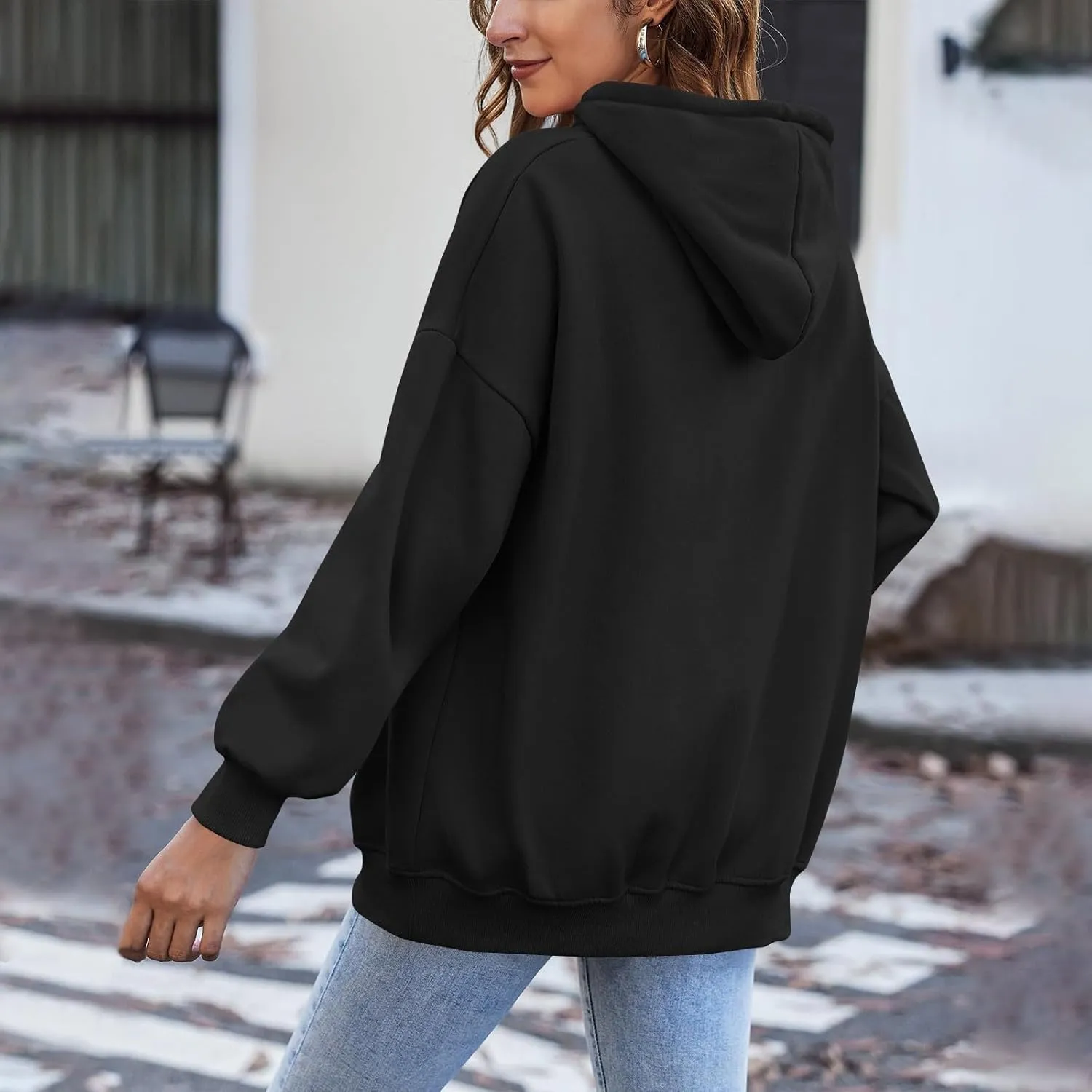 Zip Up Hoodie for Women 2024 Fall Oversized Sweatshirt Cute Long Sleeve Jacket Crewneck Hooded Outerwear with Pocket