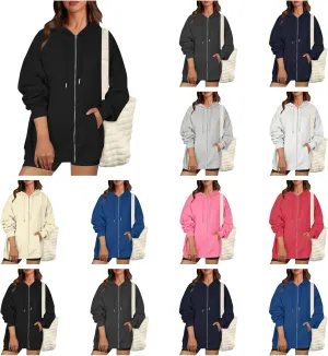 Zip Up Hoodie for Women 2024 Fall Oversized Sweatshirt Cute Long Sleeve Jacket Crewneck Hooded Outerwear with Pocket