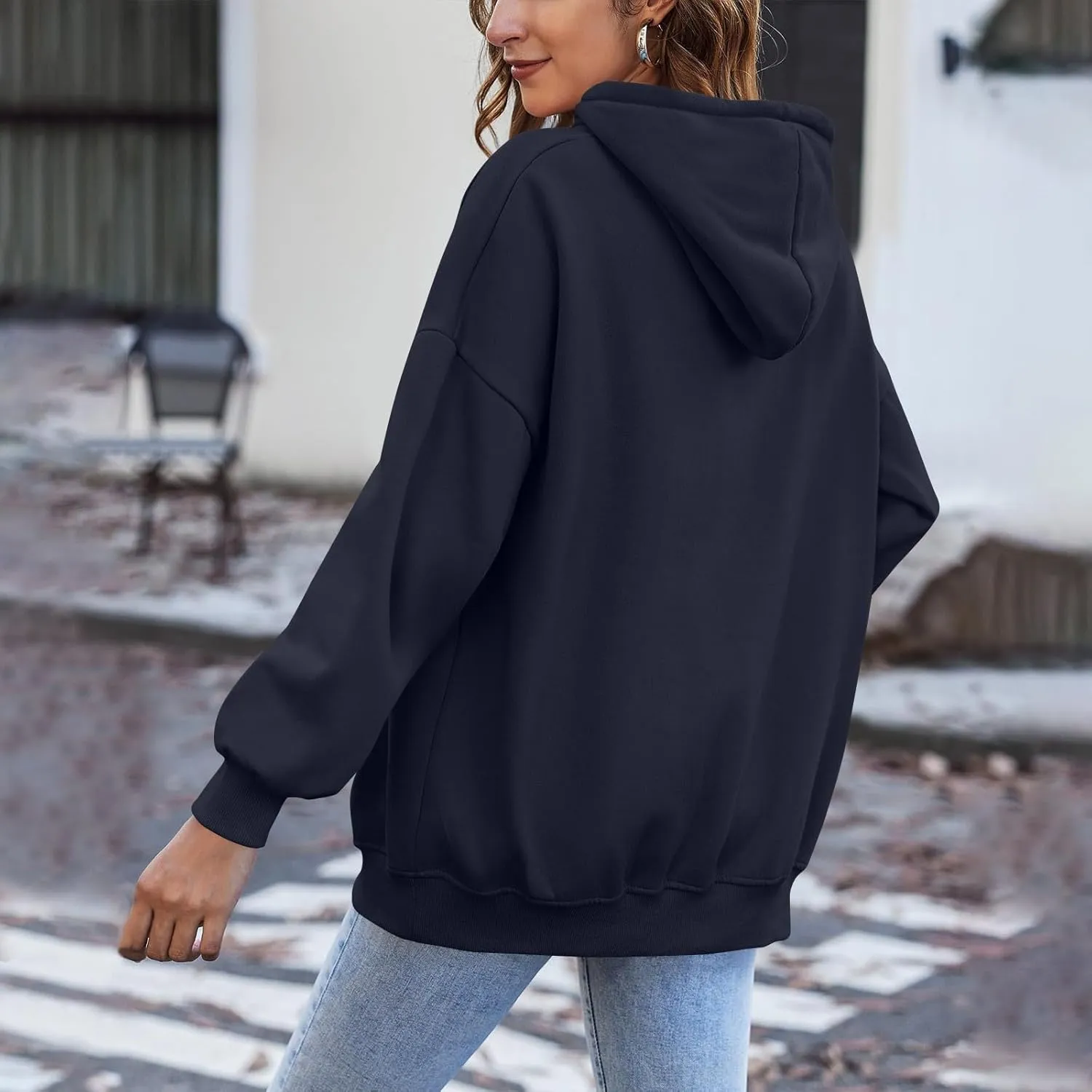 Zip Up Hoodie for Women 2024 Fall Oversized Sweatshirt Cute Long Sleeve Jacket Crewneck Hooded Outerwear with Pocket